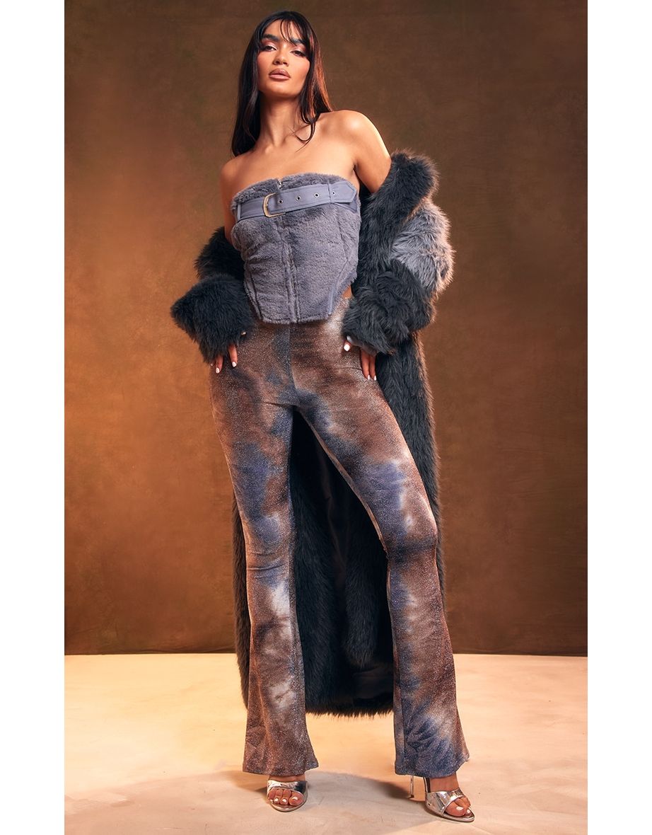 Brown Tie Dye Glitter Flares