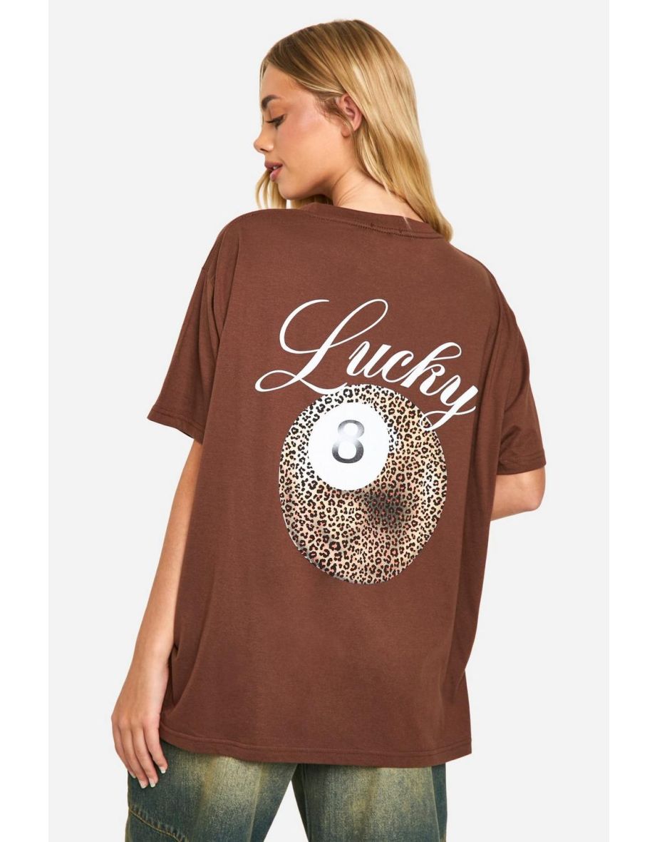 Lucky *8 ball oversized graphic T-Shirt - brown