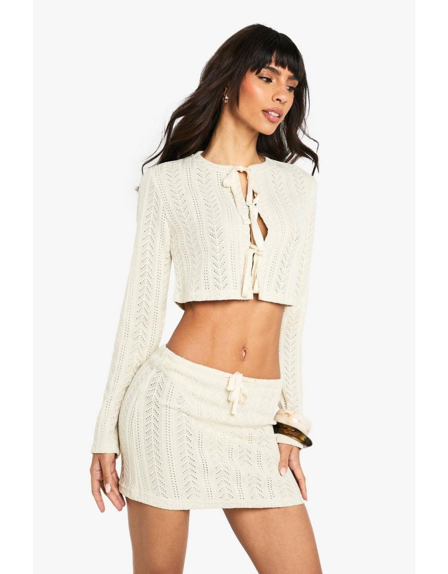 Crochet Mini Skirt With Built in Knickers - stone