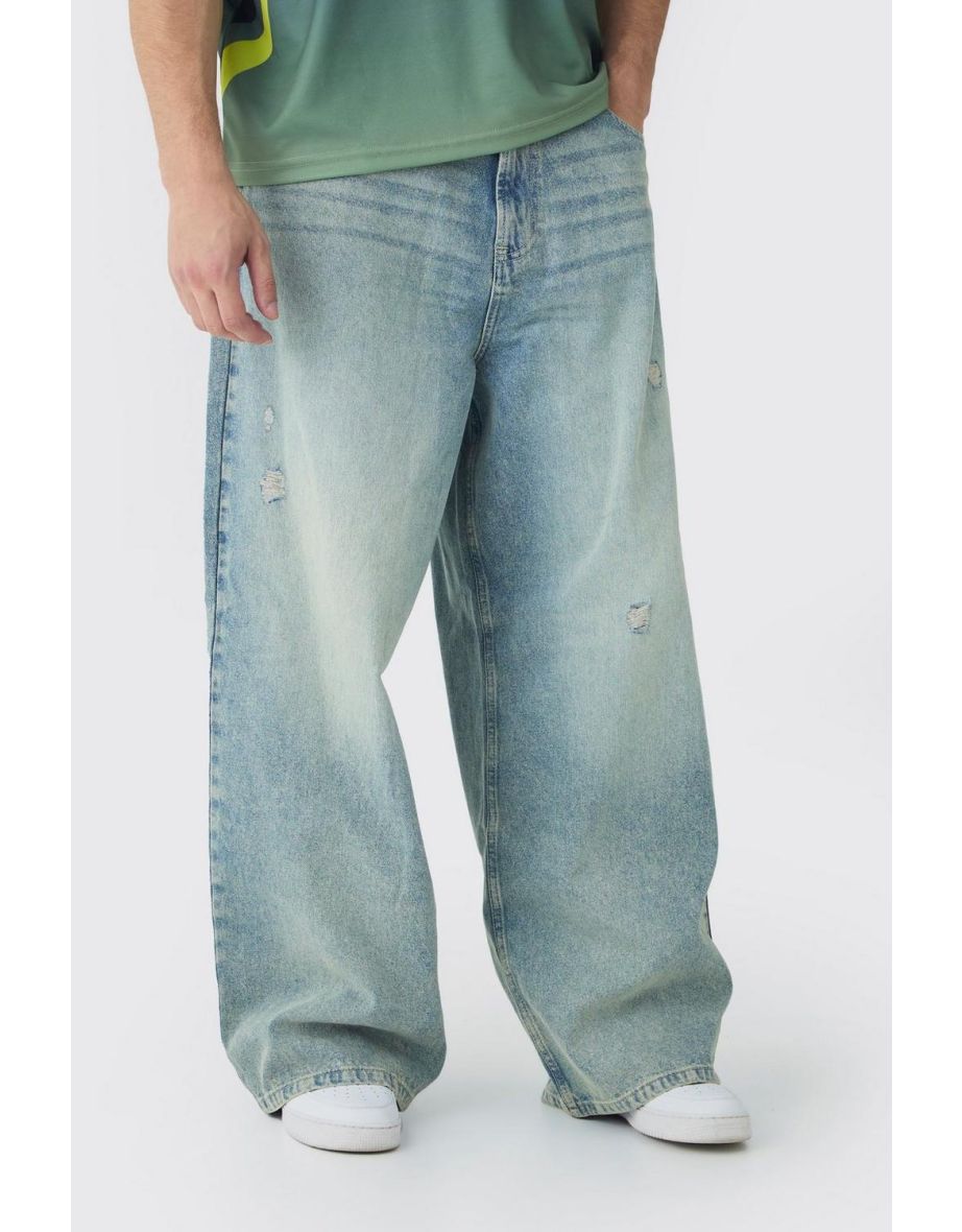 Tall Sun Bleached Distressed Parachute Fit Jeans - bleach wash
