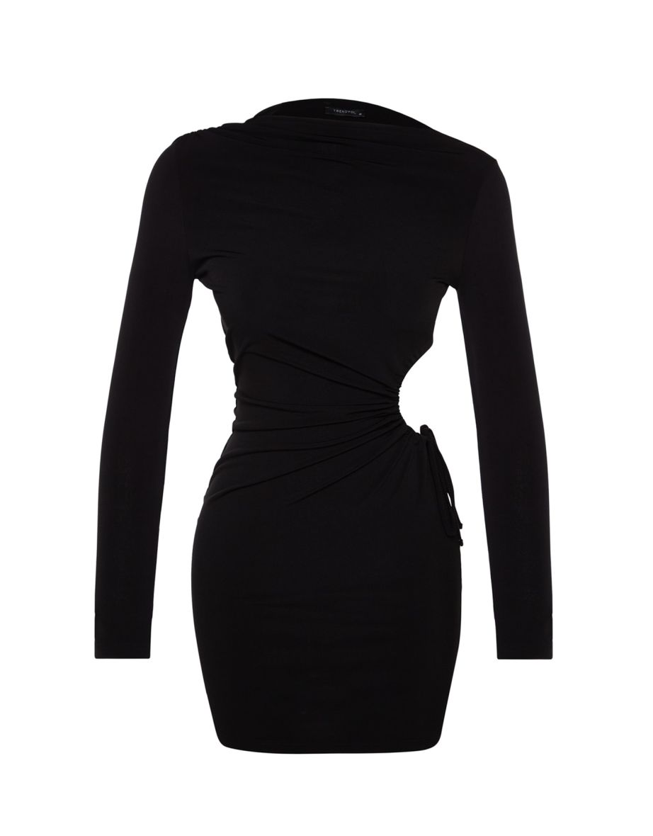 Black Bodycon Mini Dress with Long Sleeves - 7