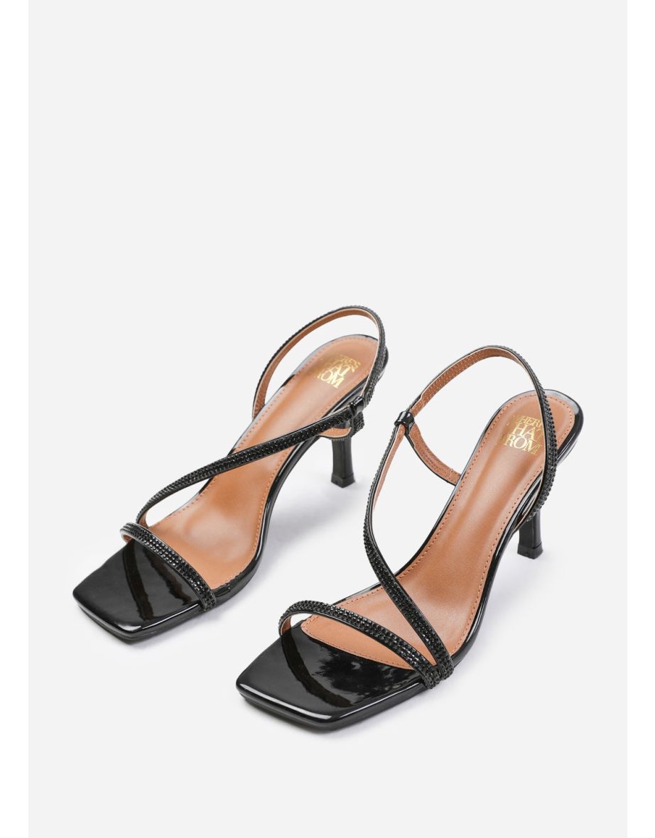 IOWA CRYSTAL CROSS FOOT STRAP MID HEELS IN BLACK PATENT - 2