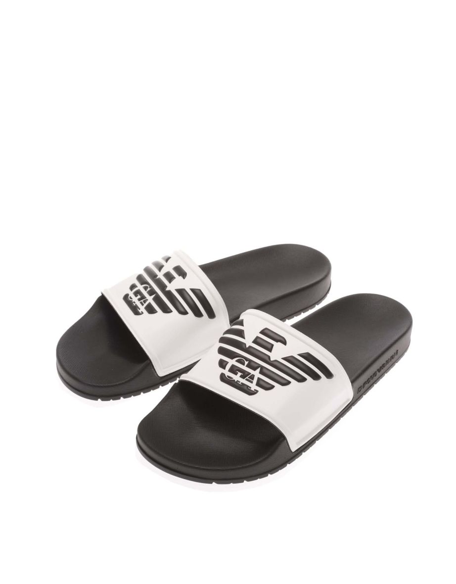 Men's Armani Eagle Logo Sliders in Black