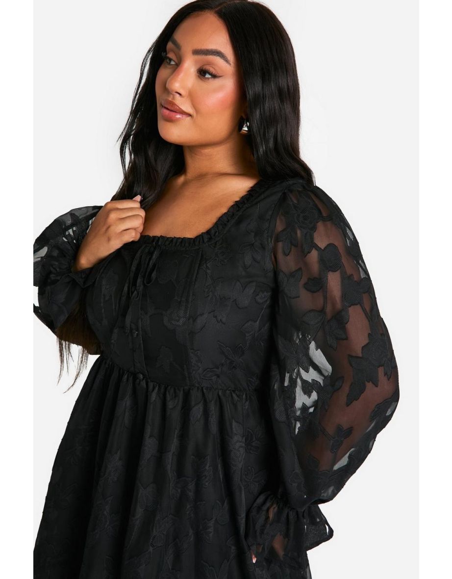 Plus Milkmaid Woven Burnout Floral Skater Dress - 3