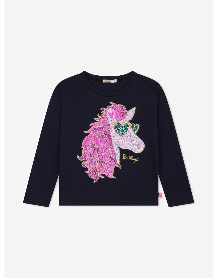 Billieblush Girls Long Sleeve Pegasus T-Shirt in Navy