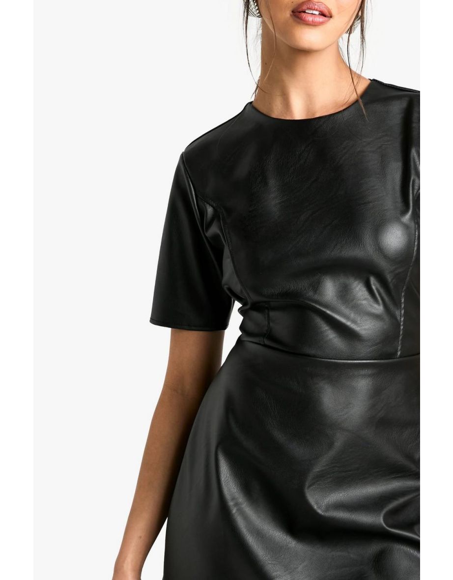 Faux Leather T-shirt Mini Dress - black - 3