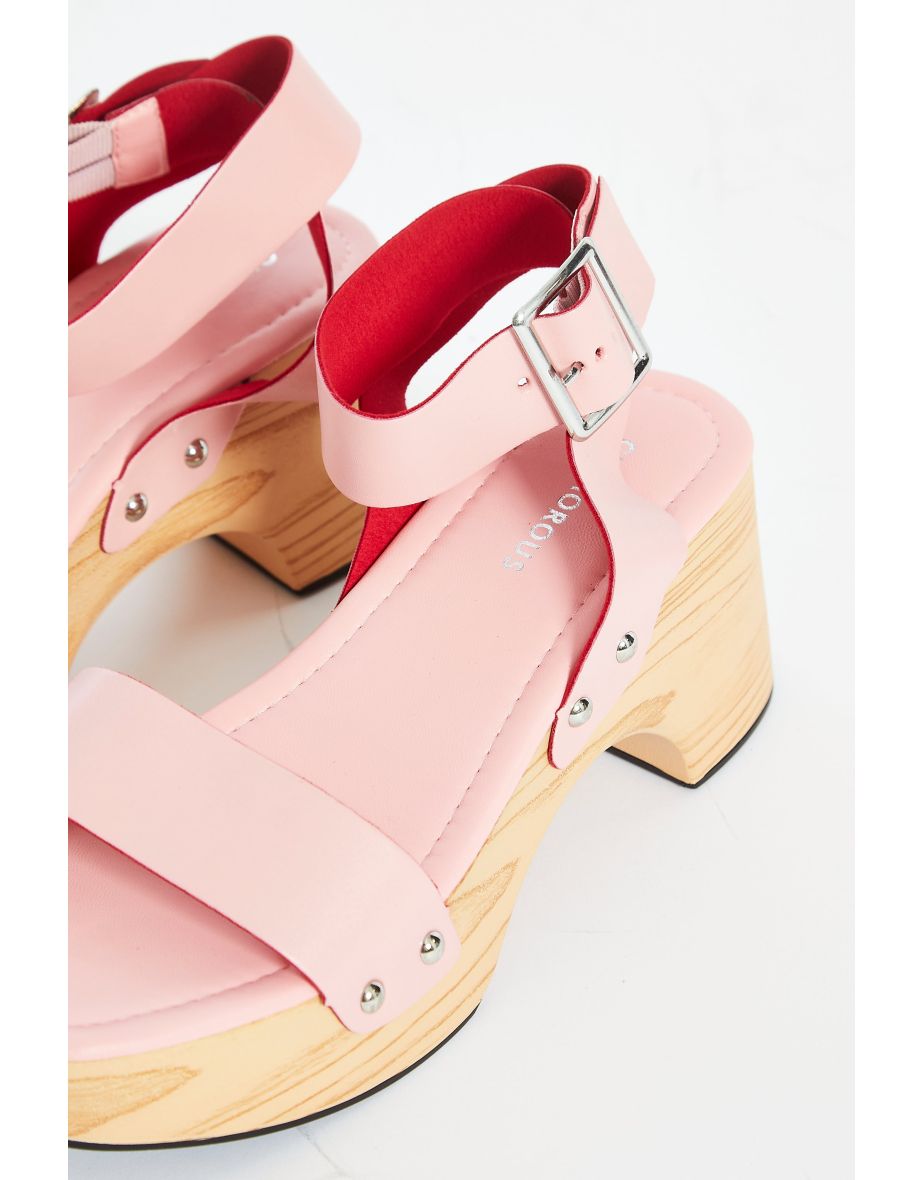 Glamorous Baby-Pink Open Toe Block-Heel Sandals - 2