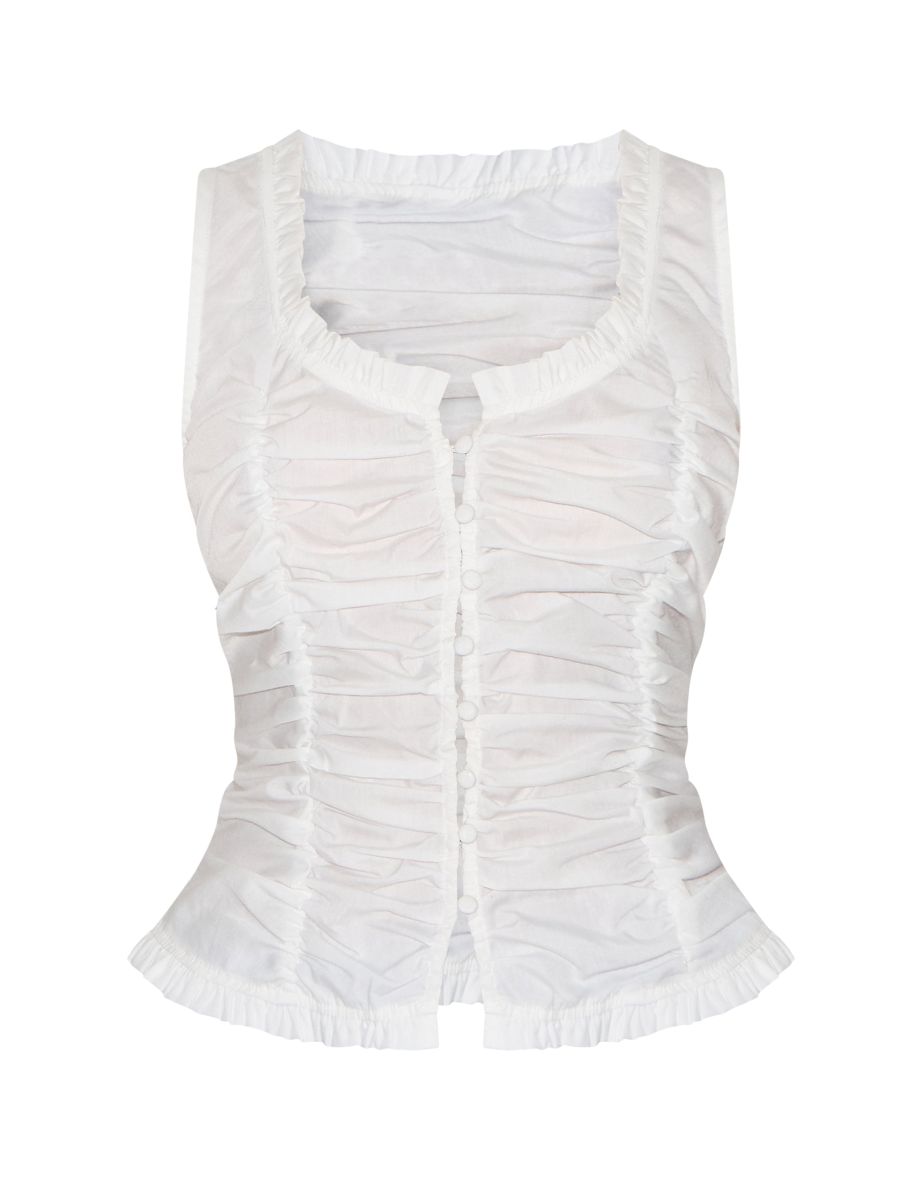White Cotton Ruched Front Fitted Top - 4