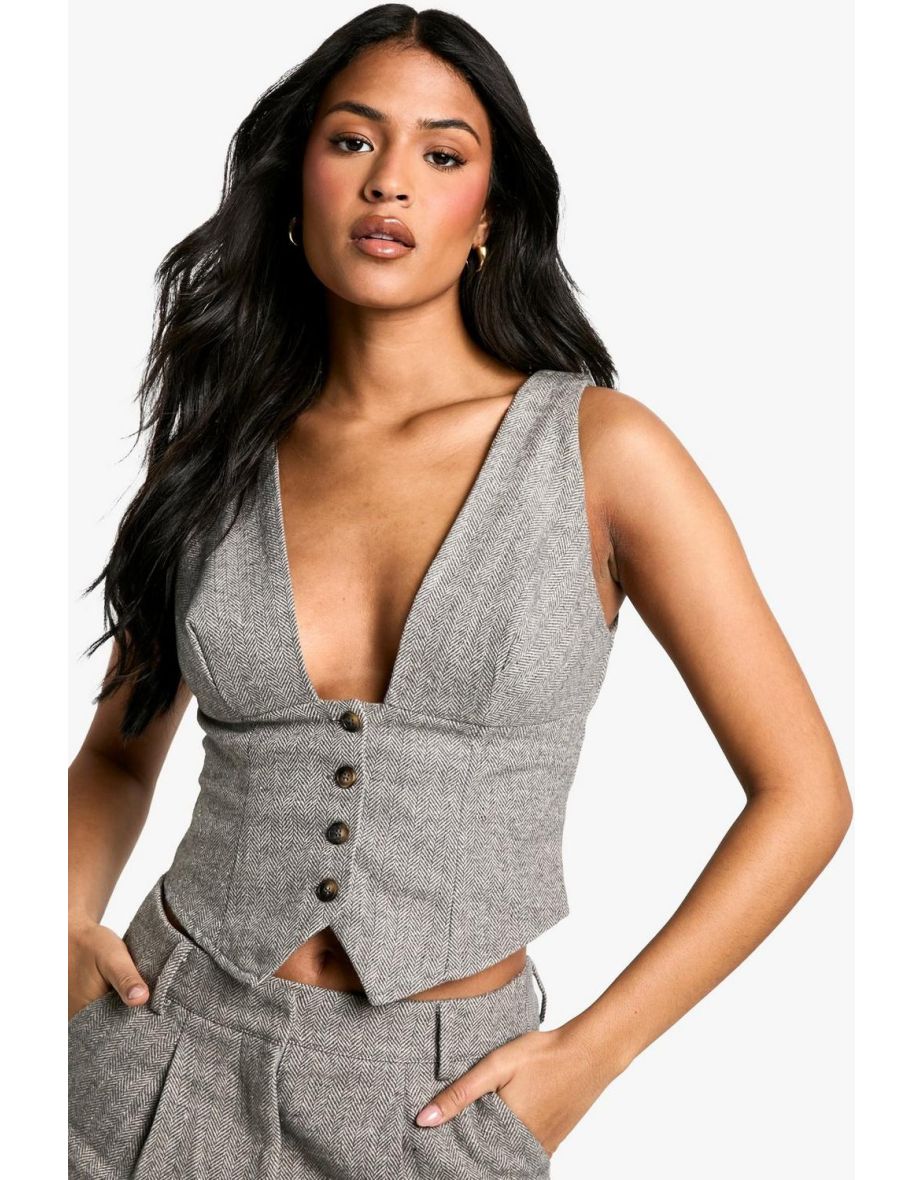 Tall Herringbone Wool Look Waistcoat