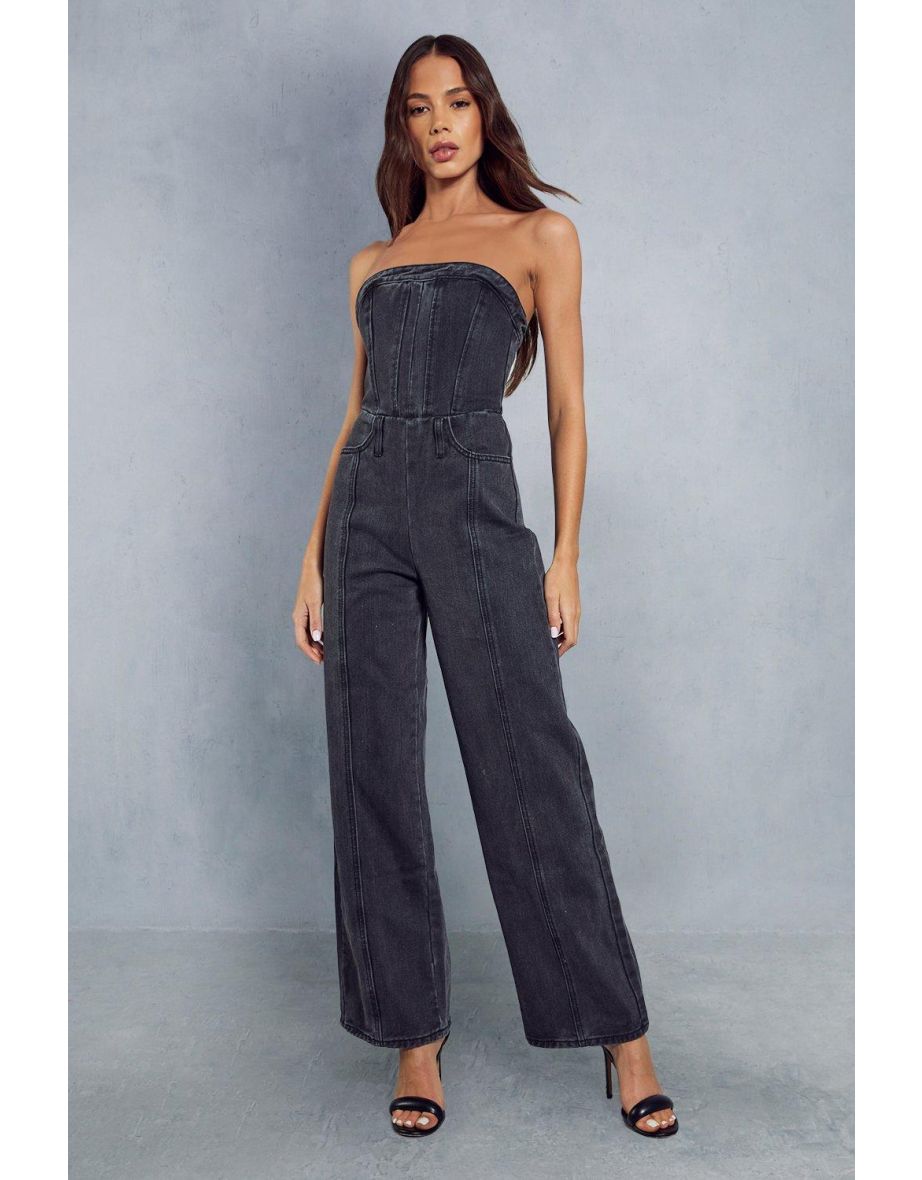 Light Blue Wash Bandeau Denim Jumpsuit