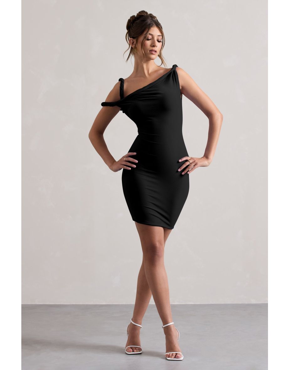 Tali | Black Twisted Asymmetric Bodycon Mini Dress