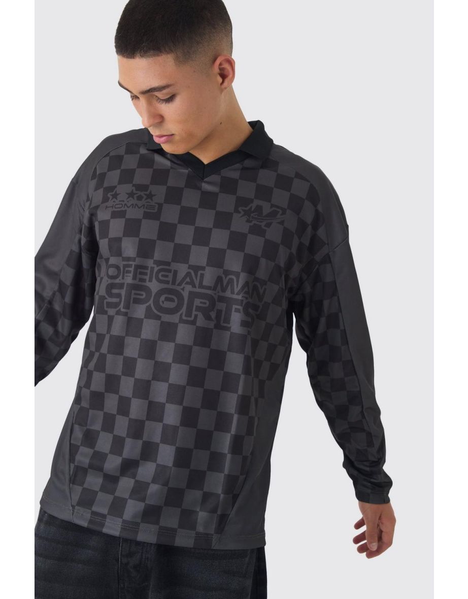 Oversized Official Checkerboard Long Sleeve Football Top - black