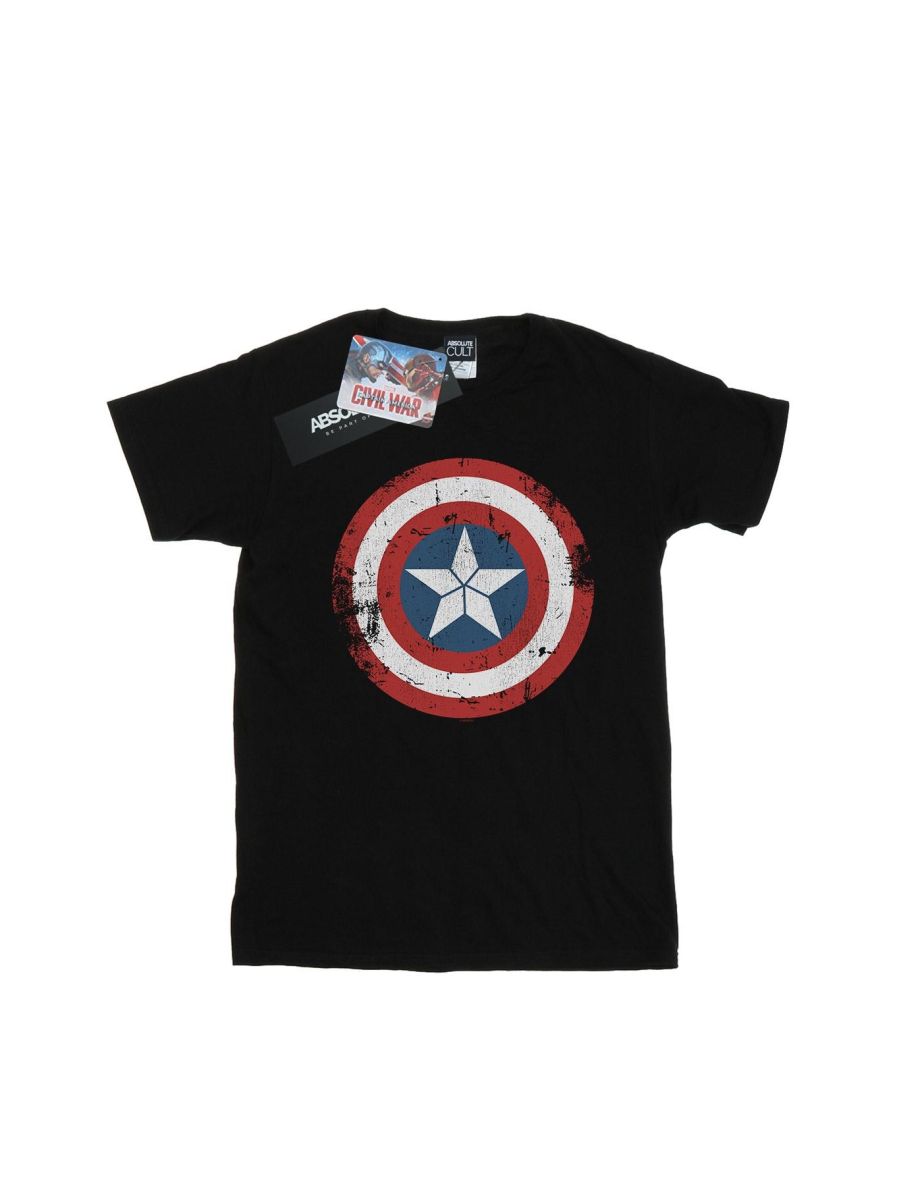 Marvel Womens/Ladies Captain America Civil War Distressed Shield Cotton Boyfriend T-Shirt - Black