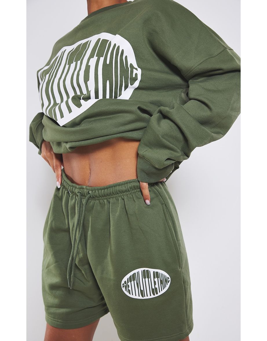 PRETTYLITTLETHING Khaki Print Sweat Shorts - 4