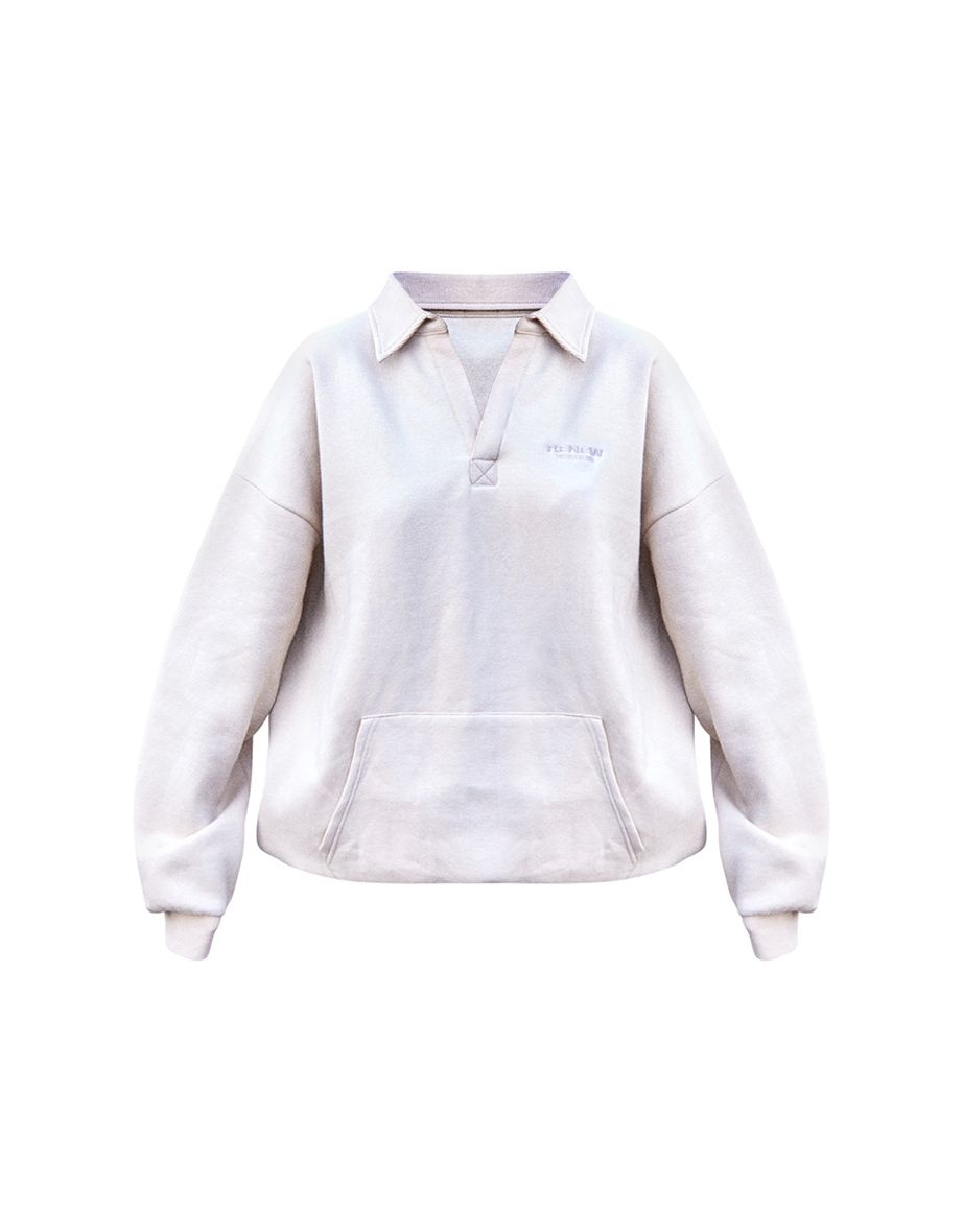 RENEW Oatmeal Embroidered Oversized Fit Collar Sweatshirt - 4