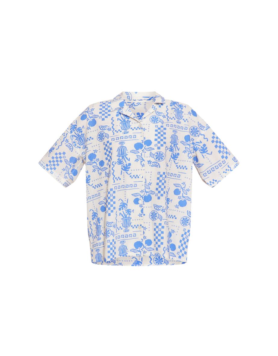 Blue Abstract Sun Printed Oversized Boxy Long Sleeve Shirt - 4