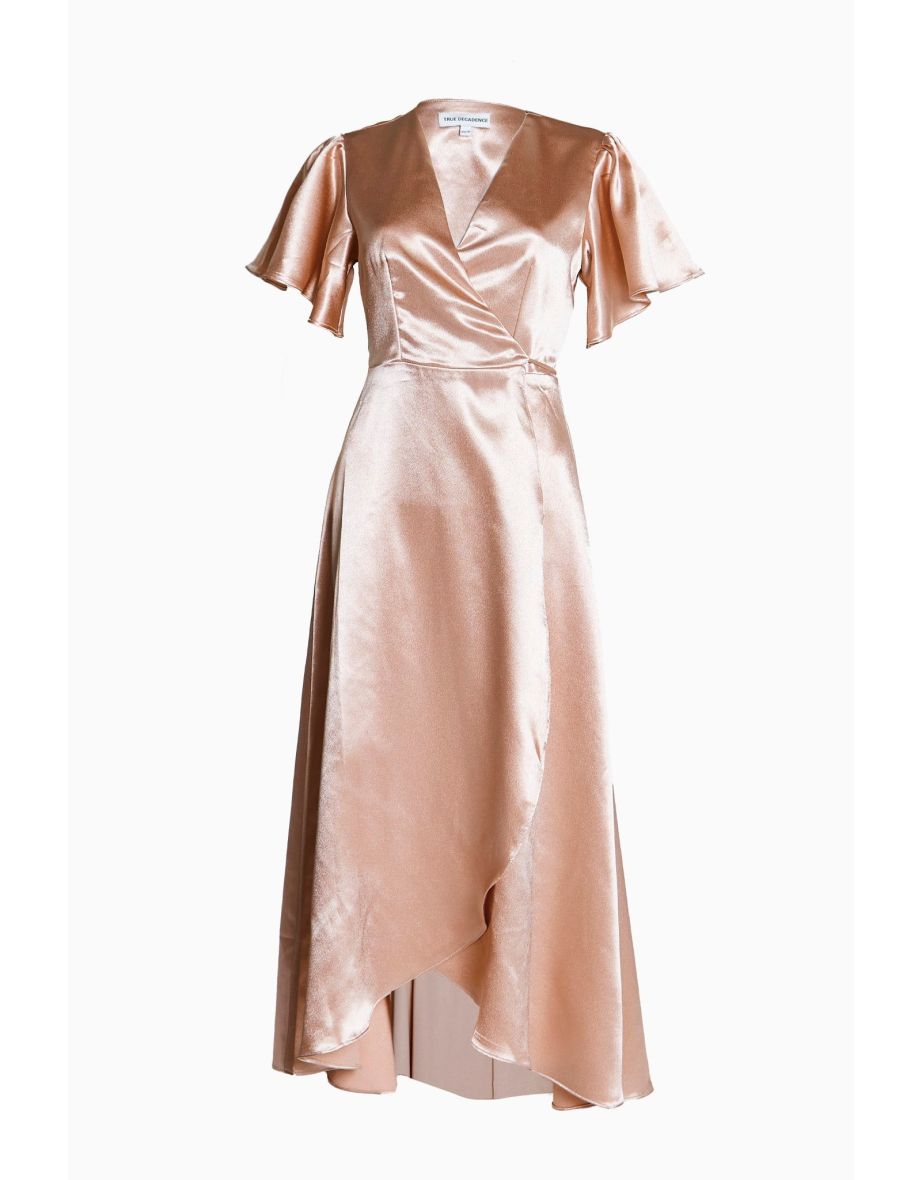 Serena Champagne-Satin Bridesmaid Wrap Midi-Dress - 5