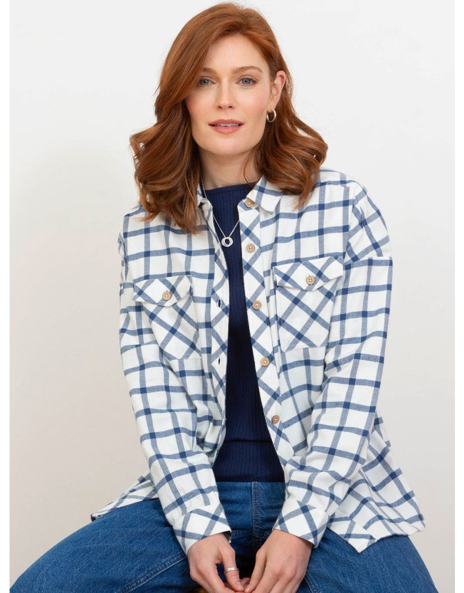 Leigh oversized flannel check shirt ecru