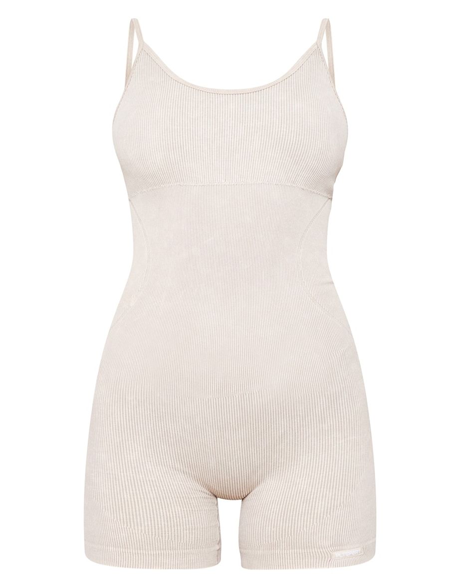 Oatmeal Acid Wash Seamless Mini Gym Unitard - 4