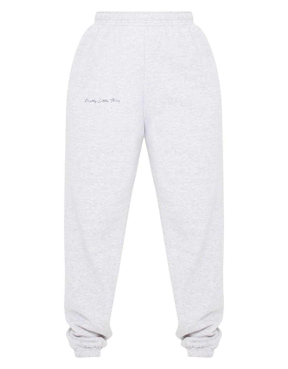 PRETTYLITTLETHING Grey Embroidered Detail Cuffed Joggers - 3