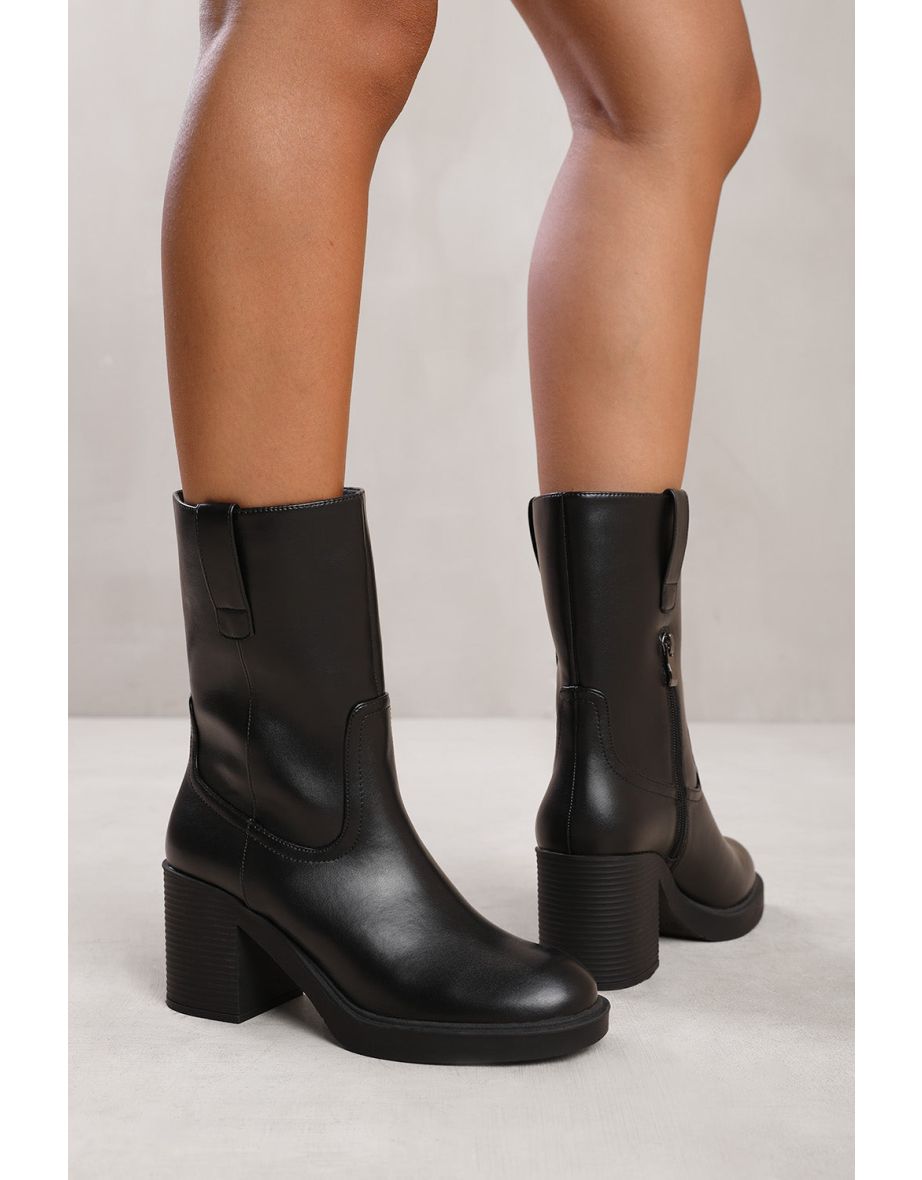 CHERISH MID CALF BOOT WITH SIDE ZIP IN BLACK FAUX LEATHER - 3