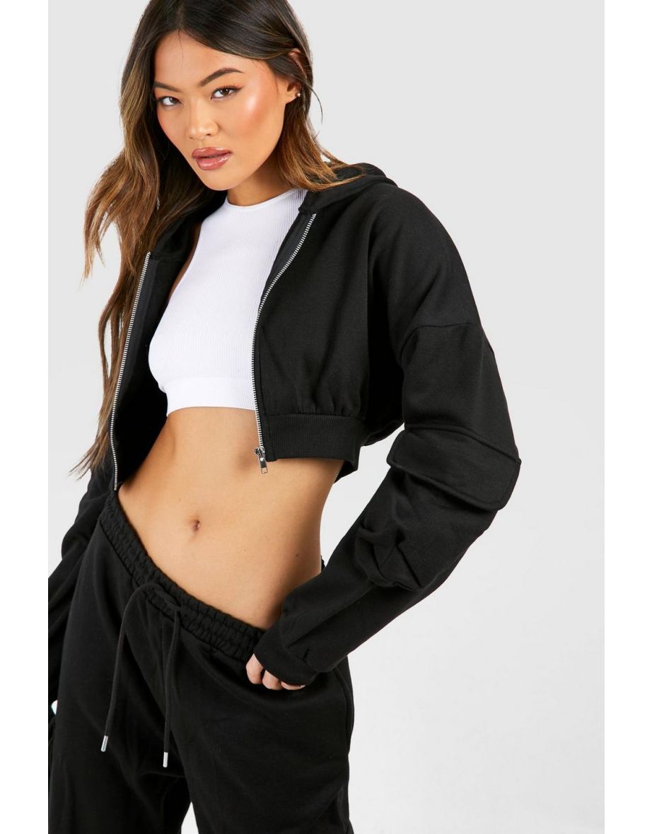 Cargo Pocket Cropped Hoodie Tracksuit - black - 3