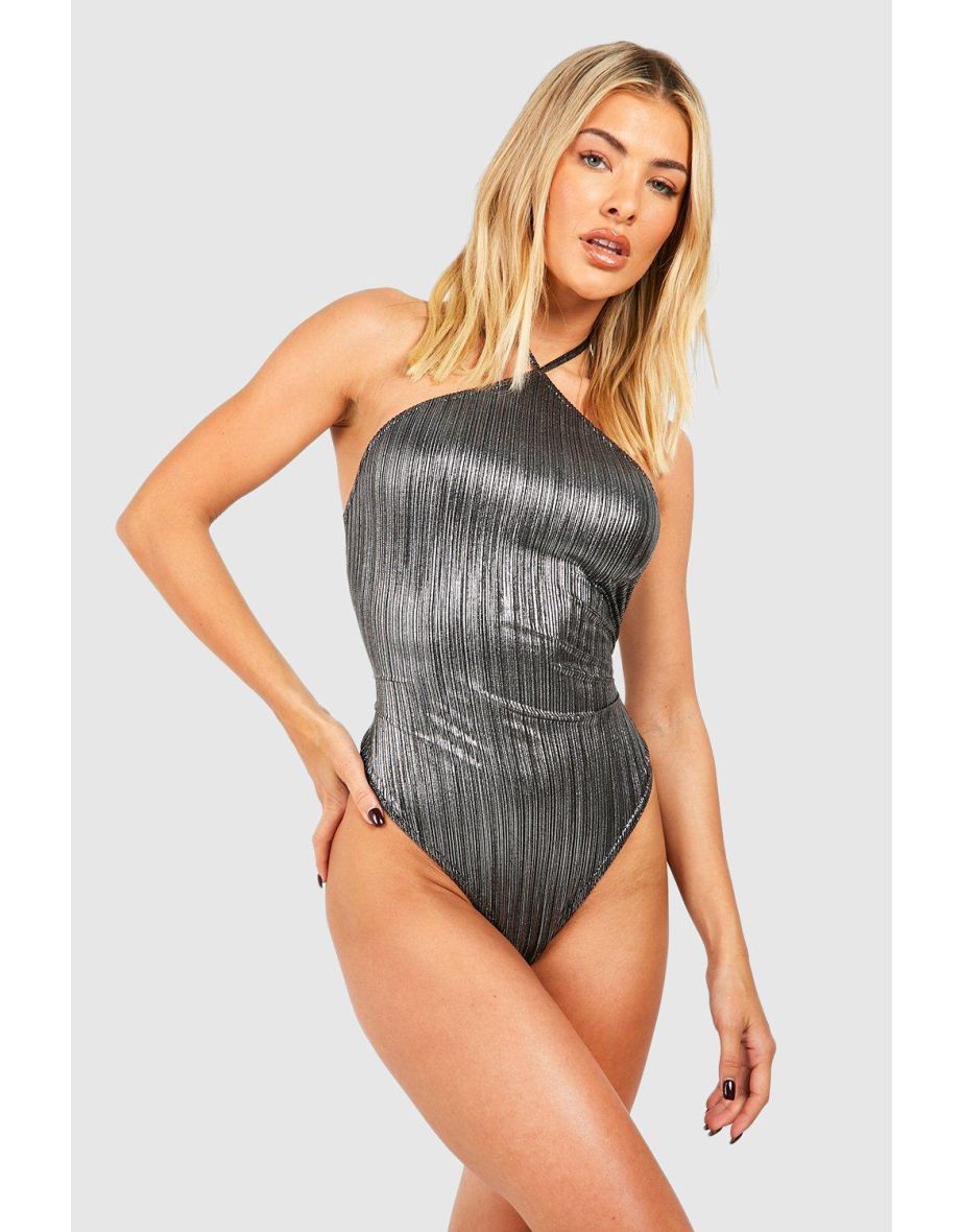 Metallic Plisse Halterneck Bodysuit - 3