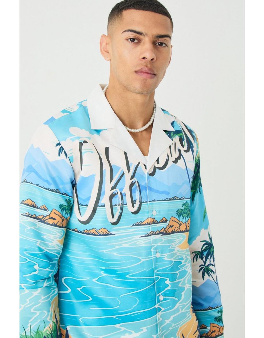 Long Sleeve Satin Beach Shirt - multi - 2