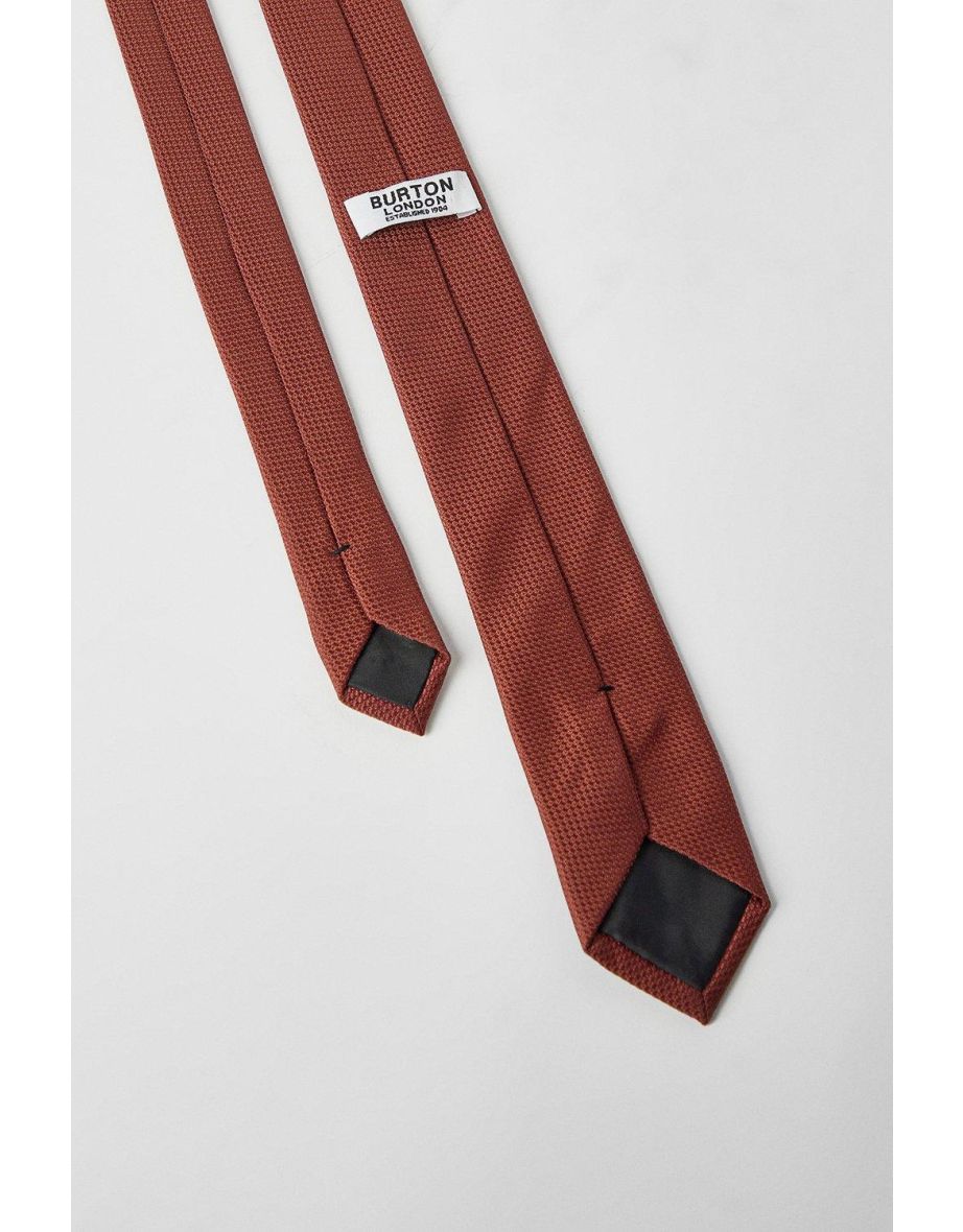 Rust Textured Tie With Silver Tie Bar - 2