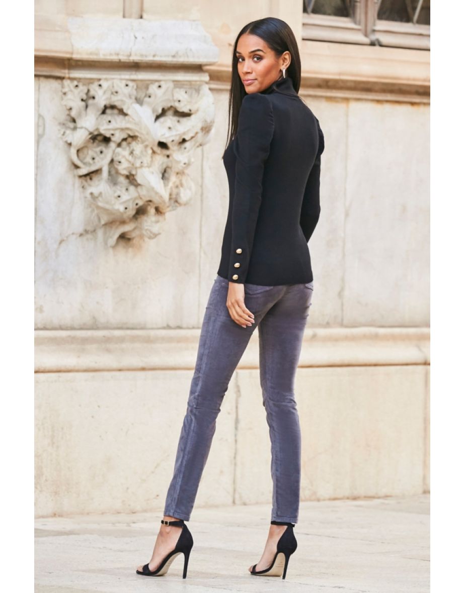 Grey Velvet Skinny Jeans - 4