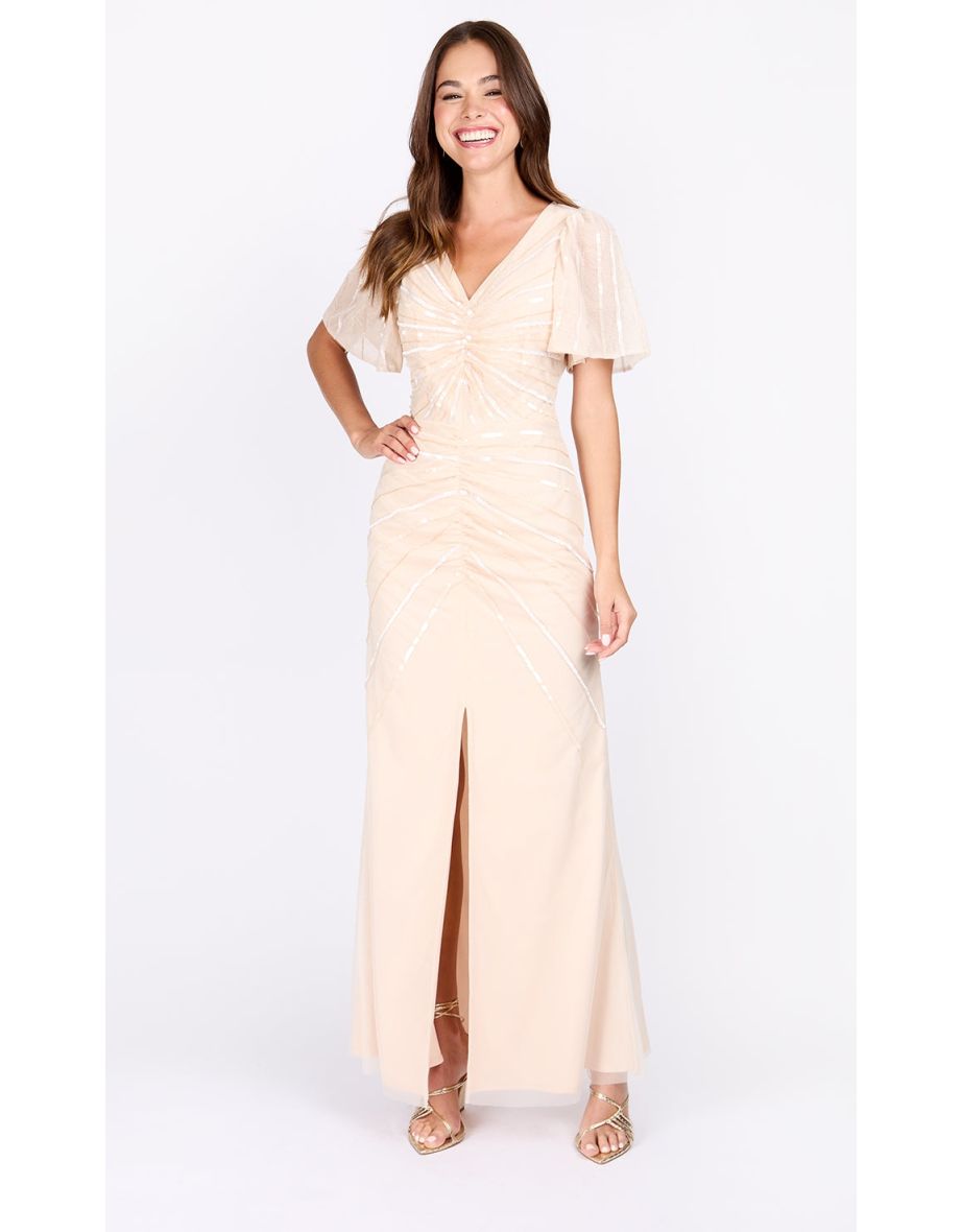 Nude Embellished Maxi Dress