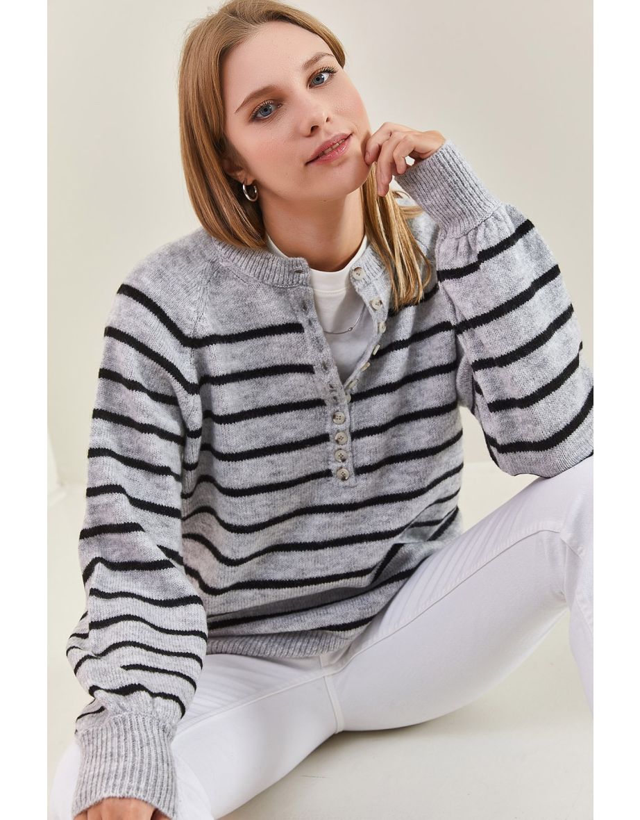 Bianco Lucci Women's Striped Knitwear Blouse - Trendyol