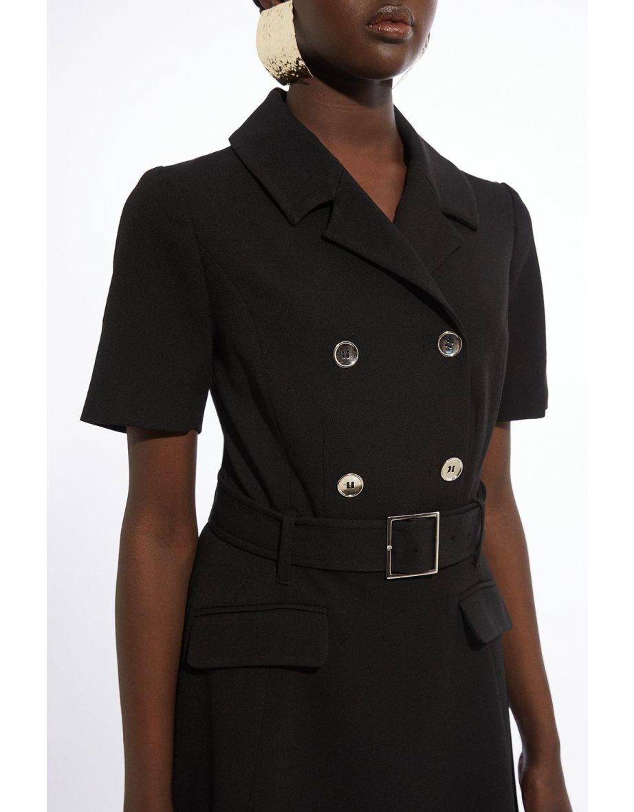 Structured Crepe Full Skirted Midaxi Tailored Shirt Dress - 2