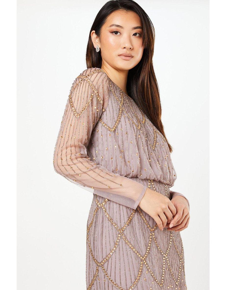 Hand Embellished Chandelier Sequin Midi Dress - 3