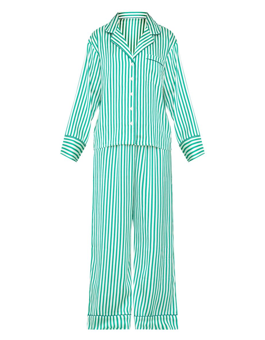 Green Candy Stripe Satin Long Pj Set - 4