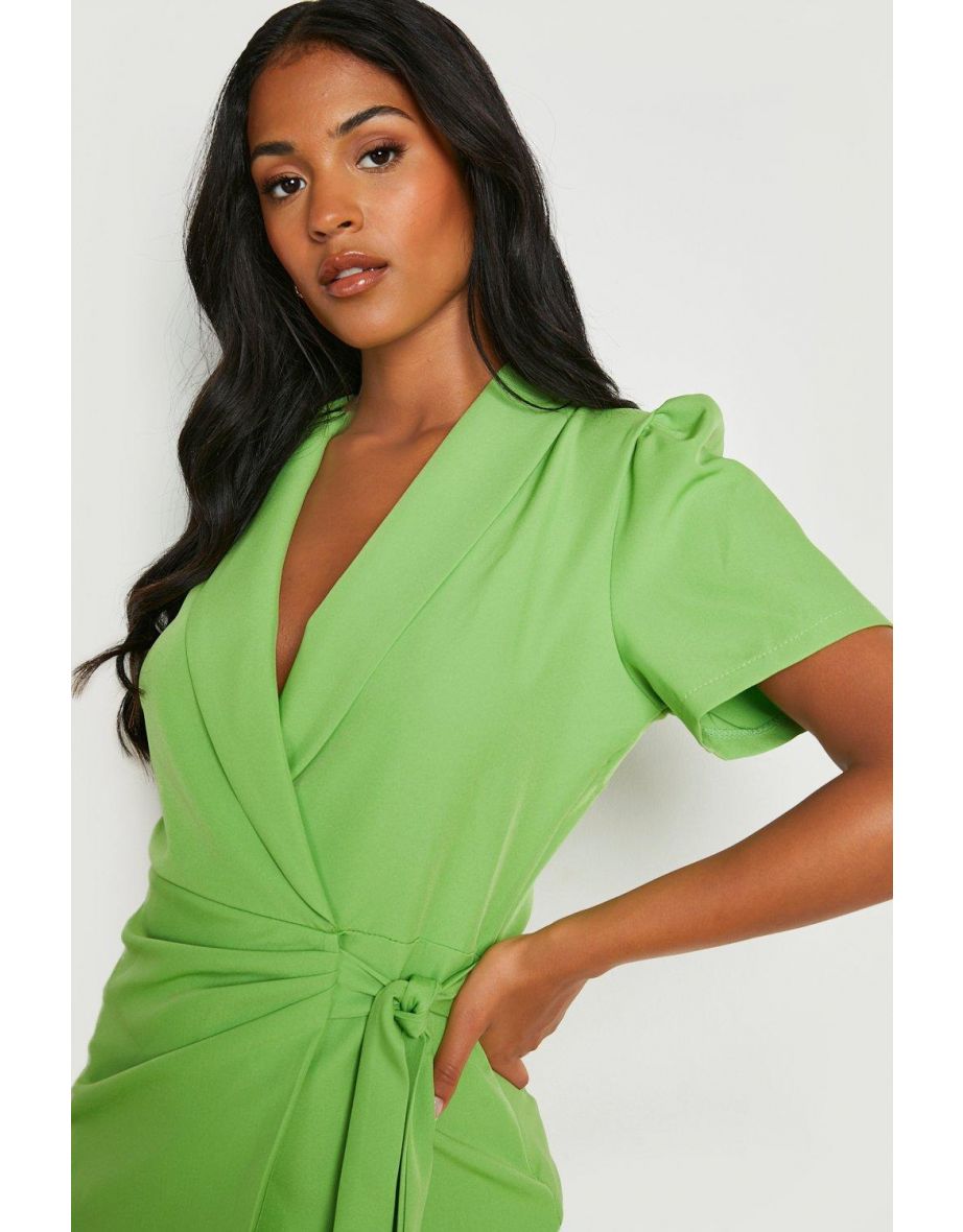 Tall Short Sleeve Tie Side Blazer Dress - lime - 3