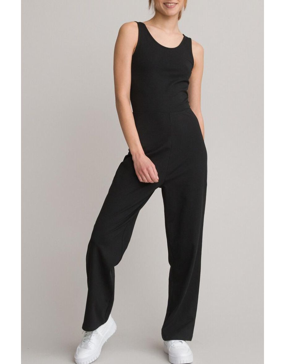 Cotton Sleeveless Jumpsuit with Cutout Back