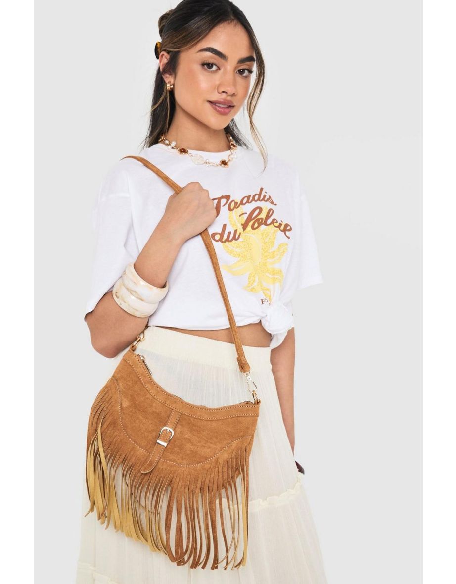 Fringe and Buckle Detail Shoulder Bag