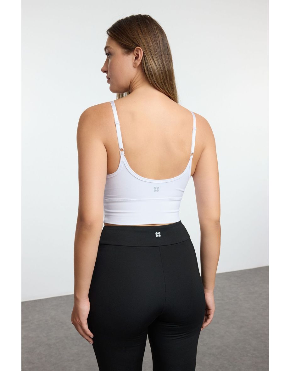 White Brushed Soft Fabric Support/Shaping Yoga Knit Sports Bra - 4