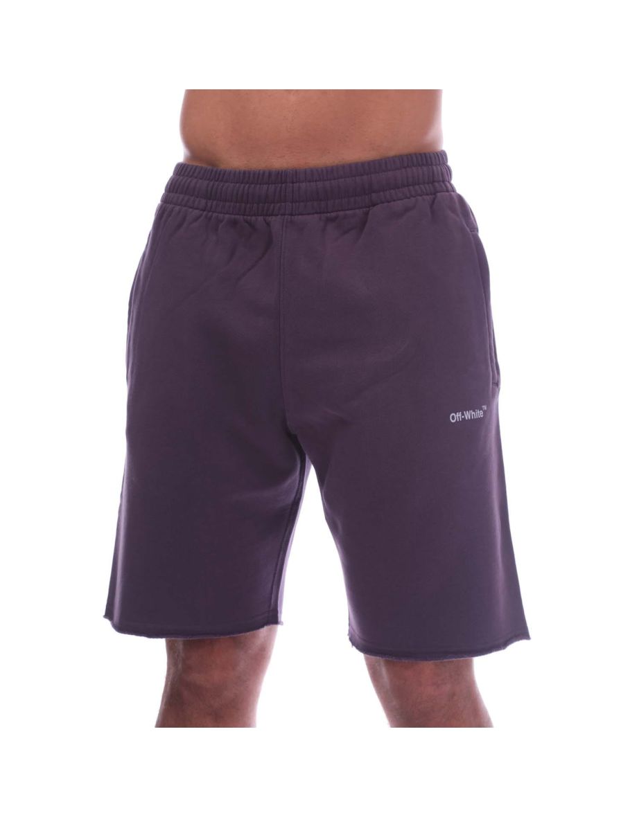 Men's Off White Diagonal Outline Sweat Shorts in Purple