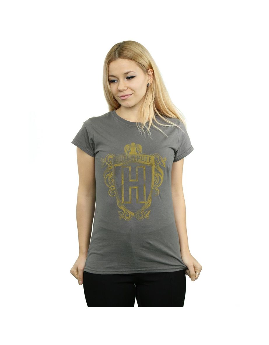 Harry Potter Womens/Ladies Hufflepuff Badger Crest Cotton T-Shirt - Charcoal