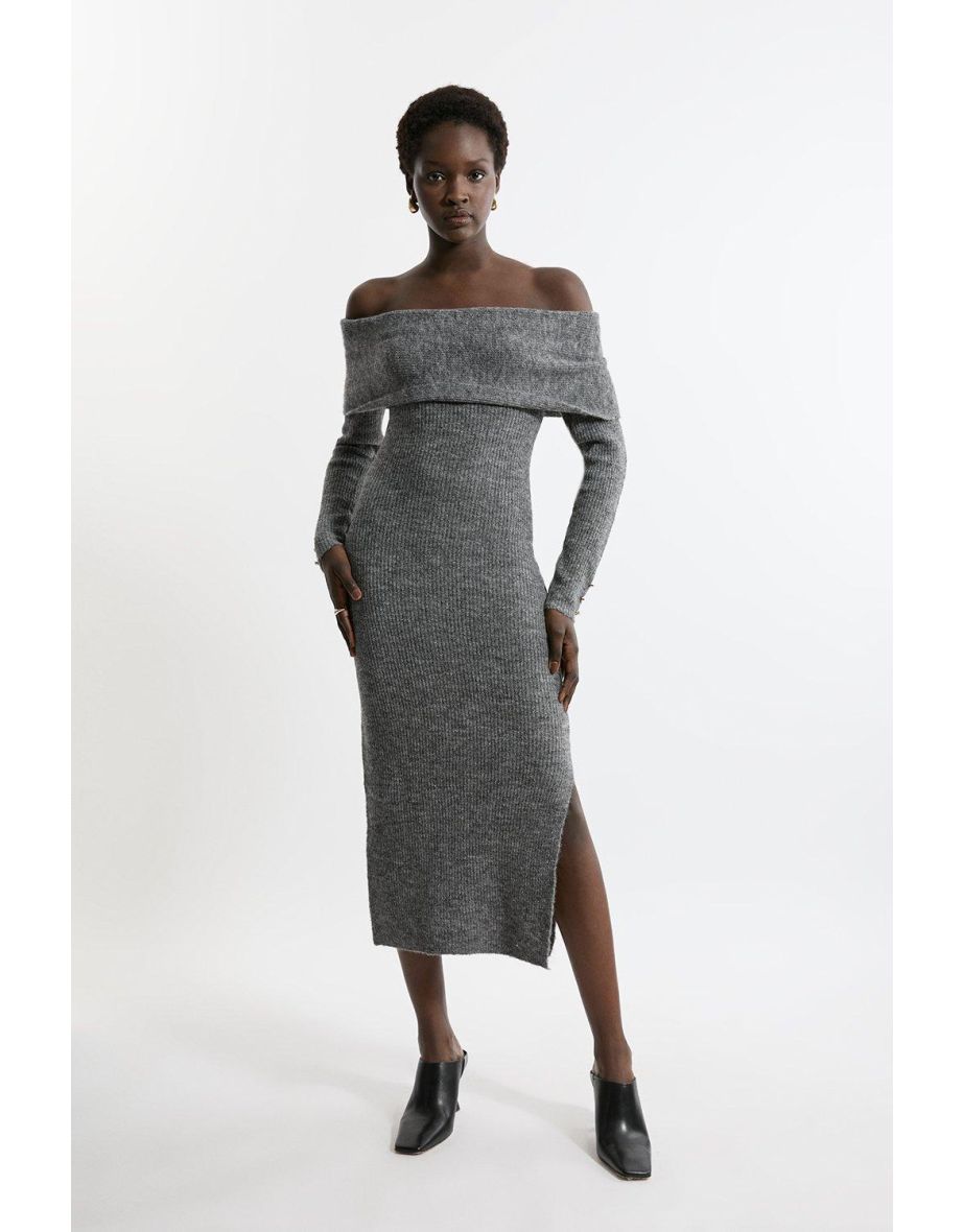 Wool Blend Cosy Bardot Knit Dress