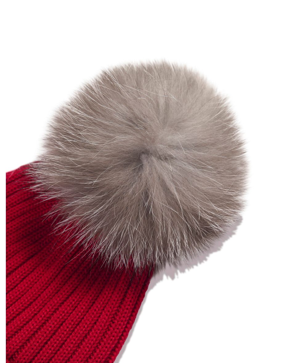 Girls Wool Pom Pom Hat in Red - 3