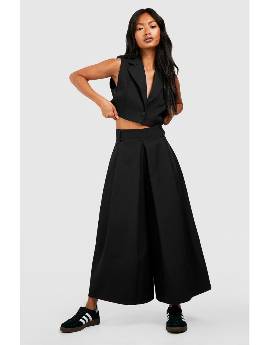 Pleat Front Wide Leg Tailored Culottes