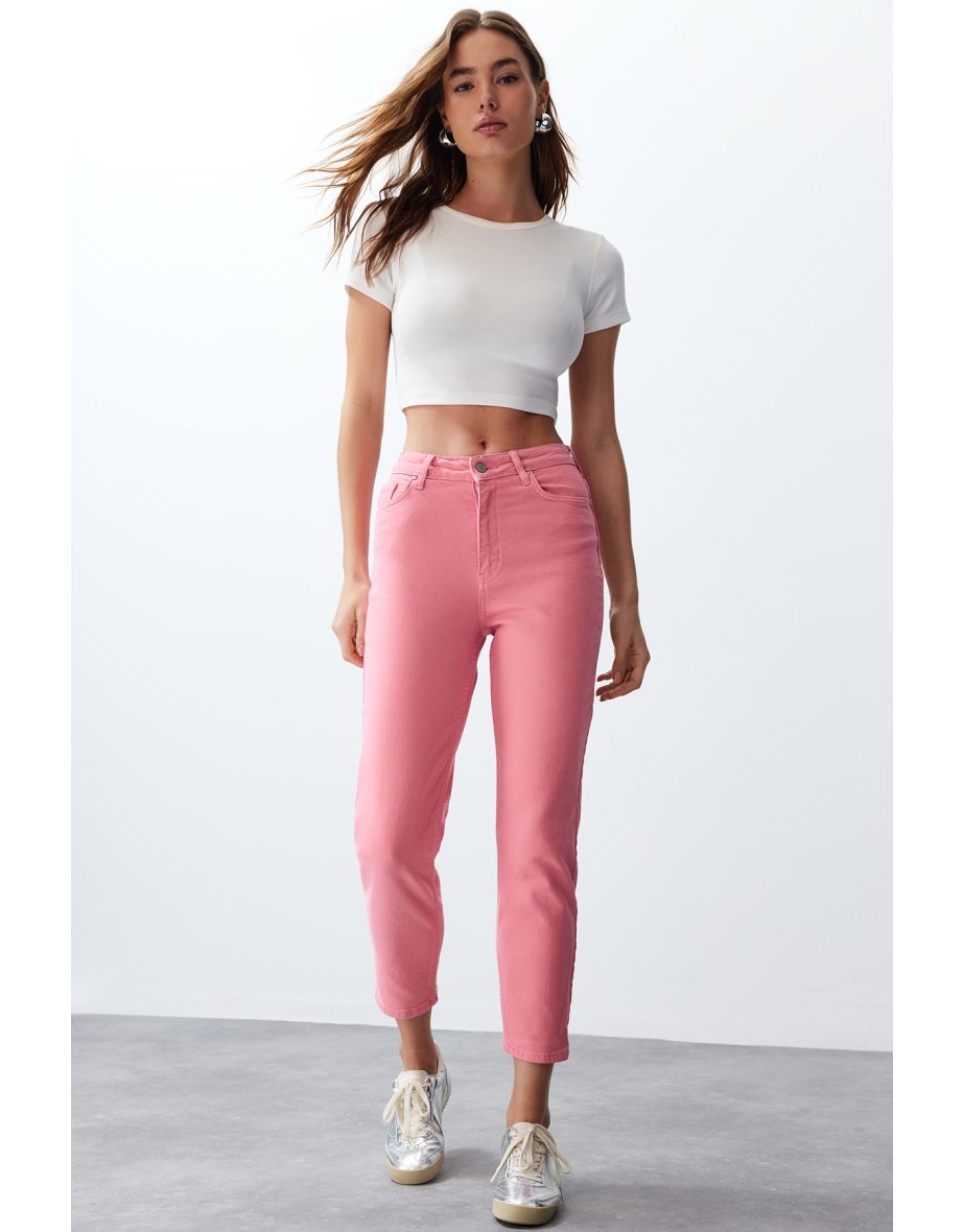 Pink High Waist Mom Jeans