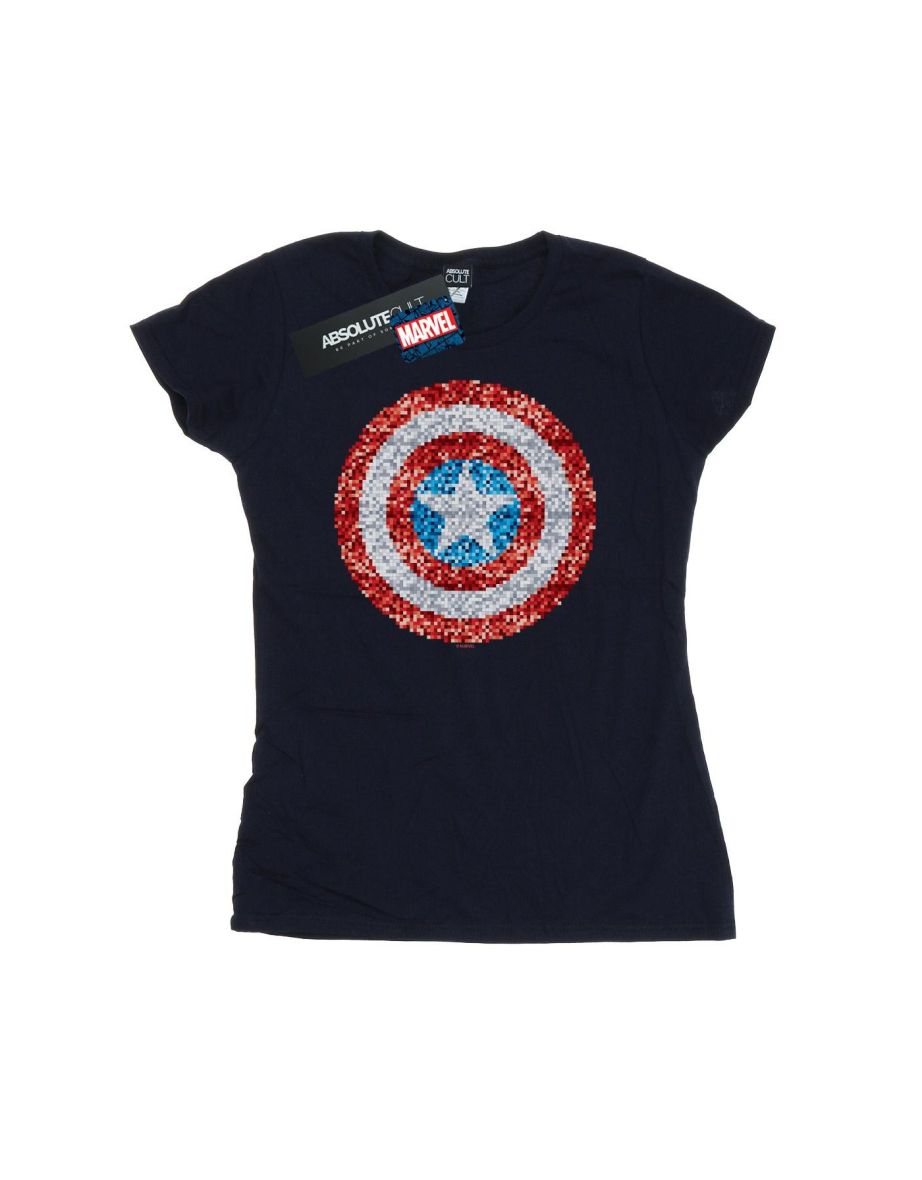 Marvel Womens/Ladies Captain America Pixelated Shield Cotton T-Shirt - Navy Blue - 1