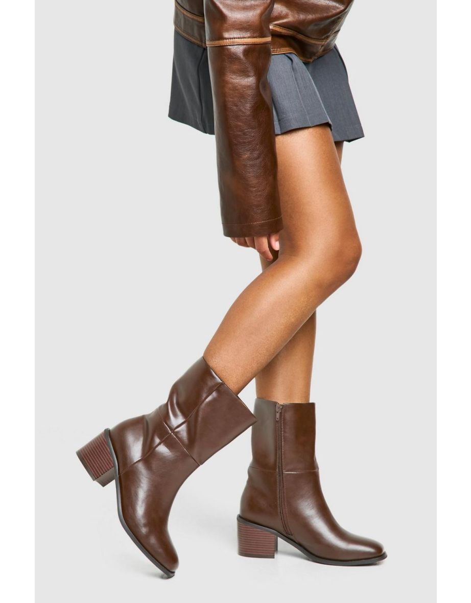 Wide Fit Chunky Panel Detail Chelsea Boots - brown