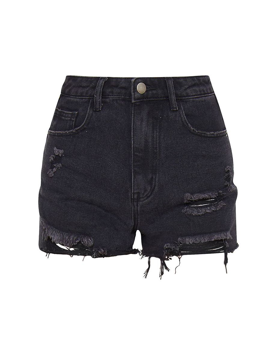 PRETTYLITTLETHING Washed Black Denim Distressed Shorts - 5