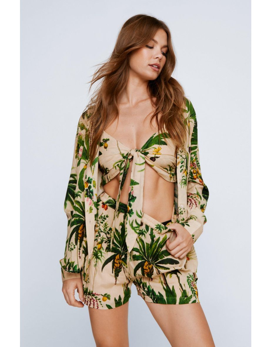 Bralette Shirt and Shorts 3pc Beach Cover Up Set