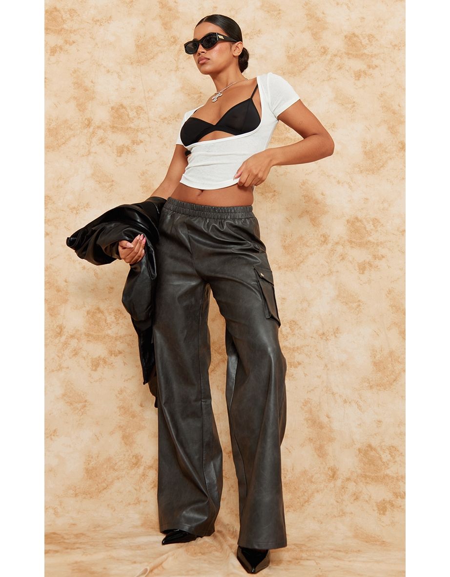 Faux Leather High Waisted Wide Leg Trousers | Karen Millen